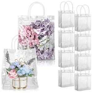 whaline 60 pieces clear pvc gift bags with handles transparent plastic tote bags gift wrap bags treat bags for wrapping holiday gifts shopping birthday anniversary party supplies, 5.9 x 6.3 x 2.8 inch