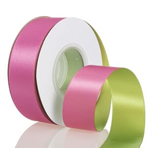 yaseo double-sided two-tone ribbon, 20 yards 1 inch double faced hot pink and lime green satin ribbon for easter, christmas, birthday, gift wrapping and party decor