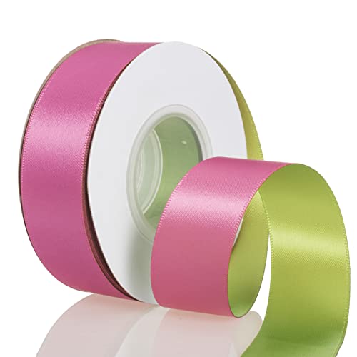 YASEO Double-Sided Two-Tone Ribbon, 20 Yards 1 Inch Double Faced Hot Pink and Lime Green Satin Ribbon for Easter, Christmas, Birthday, Gift Wrapping and Party Decor