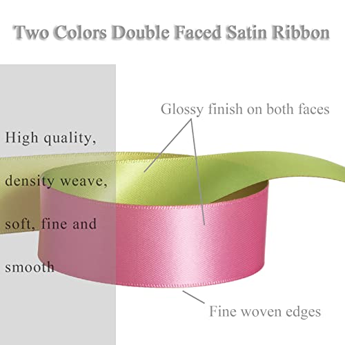 YASEO Double-Sided Two-Tone Ribbon, 20 Yards 1 Inch Double Faced Hot Pink and Lime Green Satin Ribbon for Easter, Christmas, Birthday, Gift Wrapping and Party Decor