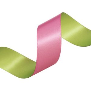 YASEO Double-Sided Two-Tone Ribbon, 20 Yards 1 Inch Double Faced Hot Pink and Lime Green Satin Ribbon for Easter, Christmas, Birthday, Gift Wrapping and Party Decor