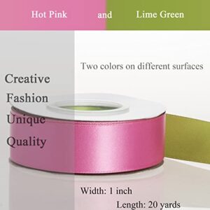 YASEO Double-Sided Two-Tone Ribbon, 20 Yards 1 Inch Double Faced Hot Pink and Lime Green Satin Ribbon for Easter, Christmas, Birthday, Gift Wrapping and Party Decor