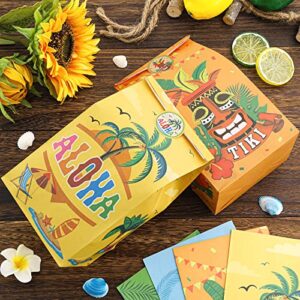 Whaline 24Pcs Hawaiian Tropical Gift Bags Wrapped Treat Bags with Tag Stickers Summer Vibes Party Favor Bags Aloha Candy Bags Kraft Paper Gift Bags for Summer Hula Party Supplies Gift Wrap