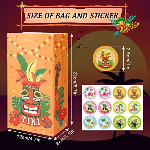 Whaline 24Pcs Hawaiian Tropical Gift Bags Wrapped Treat Bags with Tag Stickers Summer Vibes Party Favor Bags Aloha Candy Bags Kraft Paper Gift Bags for Summer Hula Party Supplies Gift Wrap