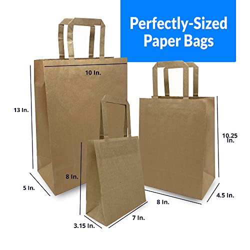 Reli. 90 Pack | Assorted Sizes Kraft Paper Bags w/ Handles | 7x3.15x8" - 8x4.5x10.25" - 10x5x13" | 30 Bags Each Size | Paper Bags Combo Pack | Retail Bags/Shopping Bags, Gift Bags