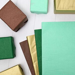 Whaline 100 Sheet Assorted Tissue Paper Folded Flat Green Gold Brown Gift Wrapping Paper Art Paper for St Patrick's Day DIY Gift Wrapping Birthday Easter Baby Shower Wedding Craft Making, 14 x 20 in