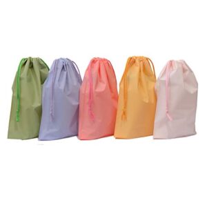 25ct drawstring treat cello bags for kids party favors goodies gift wrapping, gym sports travel garments organizing storage, assorted colors plastic bags bottom gusset (6” x 9”)