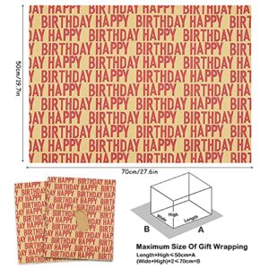 Happy Birthday Wrapping Paper For Boys Men Adults Women Kids Girls,Gift Wrapping Paper Recycled Kraft,19.7 x 27.6 inches Per Flat Sheet (12 sheets: 45 sq. ft. ttl.)With Jute Strings, Stickers,Tapes and Bows for Birthday Celebrate Occasions