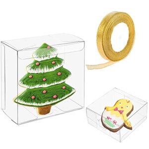 vowcarol 4x4x1.5 boxes clear sugar cookies containers, wedding favour boxes transparent gift boxes for candy chocolate valentine – 50pcs