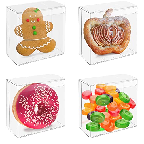 Vowcarol 4x4x1.5 Boxes Clear Sugar Cookies Containers, Wedding Favour Boxes Transparent Gift Boxes for Candy Chocolate Valentine - 50PCS