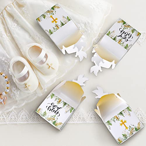 48 Pieces Religious Party Goodie Gable Boxes First Communion Gifts Treat Boxes God Bless Candy Boxes Religious Favor Boxes for Christening Gifts for Girls and Boys Baptism, First Communion, Easter