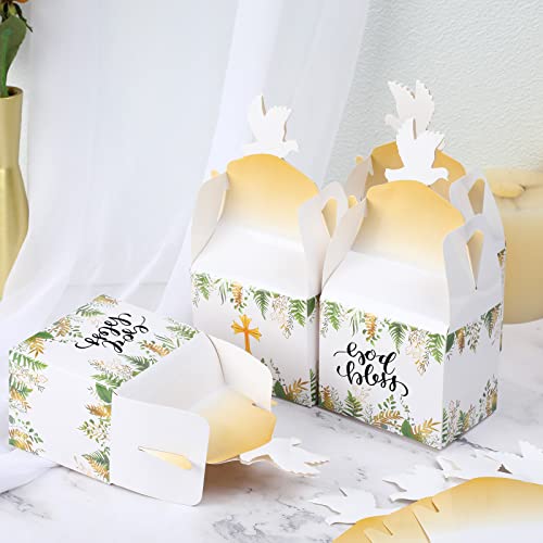 48 Pieces Religious Party Goodie Gable Boxes First Communion Gifts Treat Boxes God Bless Candy Boxes Religious Favor Boxes for Christening Gifts for Girls and Boys Baptism, First Communion, Easter
