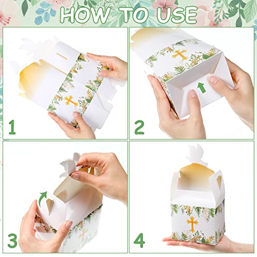 48 Pieces Religious Party Goodie Gable Boxes First Communion Gifts Treat Boxes God Bless Candy Boxes Religious Favor Boxes for Christening Gifts for Girls and Boys Baptism, First Communion, Easter