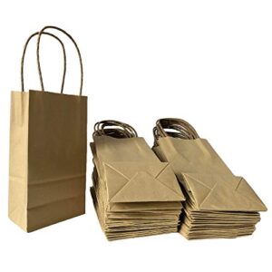 JSF Kraft Paper Bags With Handle 50-Pack Recyclable Brown Paper Bags Gift Bags Small Size Ideal For Birthday Wedding As Party Favors Bags-Size 6.9 * 2.4 * 3.5 in