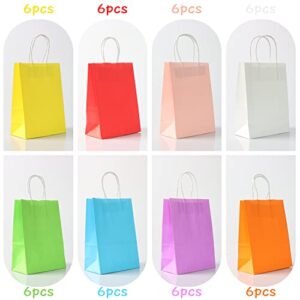 OWill 48 pcs Gift Bags, 8 Colors Party Favor Bags，Goodie Bags with Handles for Kids Birthday, Wedding, Party Supplies -5.9×3.2×8.3 inches