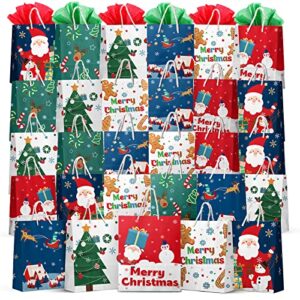 kidtion christmas gift bags 30 pcs, durable christmas bags with tissue paper, 6 styles gift bags bulk with handles, reusable small gift bags xmas paper bags, party favors holiday gift bags