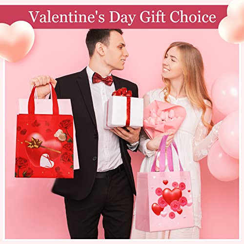 48 Pcs Valentines Day Gift Bags Valentines Day Reusable Treat Bags with Handles Valentines Day Goody Bags Valentines Non Woven Bags Waterproof Tote Bags for Gifts Wrapping Party Favor Supplies