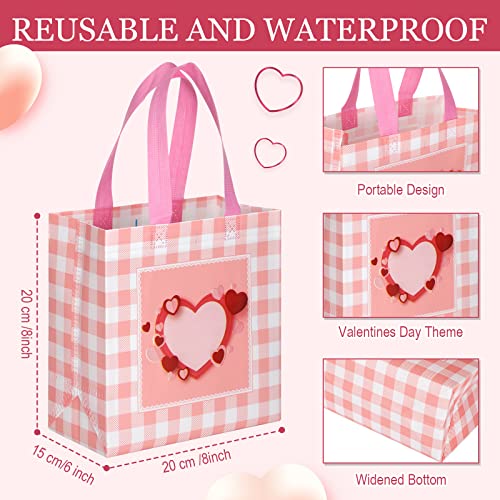 48 Pcs Valentines Day Gift Bags Valentines Day Reusable Treat Bags with Handles Valentines Day Goody Bags Valentines Non Woven Bags Waterproof Tote Bags for Gifts Wrapping Party Favor Supplies