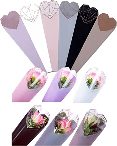 JOSON 24Pcs/6 color flower packaging bag single rose flower bag waterproof material simple diamond heart shape gift packaging