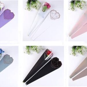 JOSON 24Pcs/6 color flower packaging bag single rose flower bag waterproof material simple diamond heart shape gift packaging