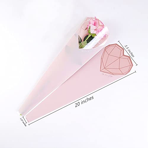 JOSON 24Pcs/6 color flower packaging bag single rose flower bag waterproof material simple diamond heart shape gift packaging