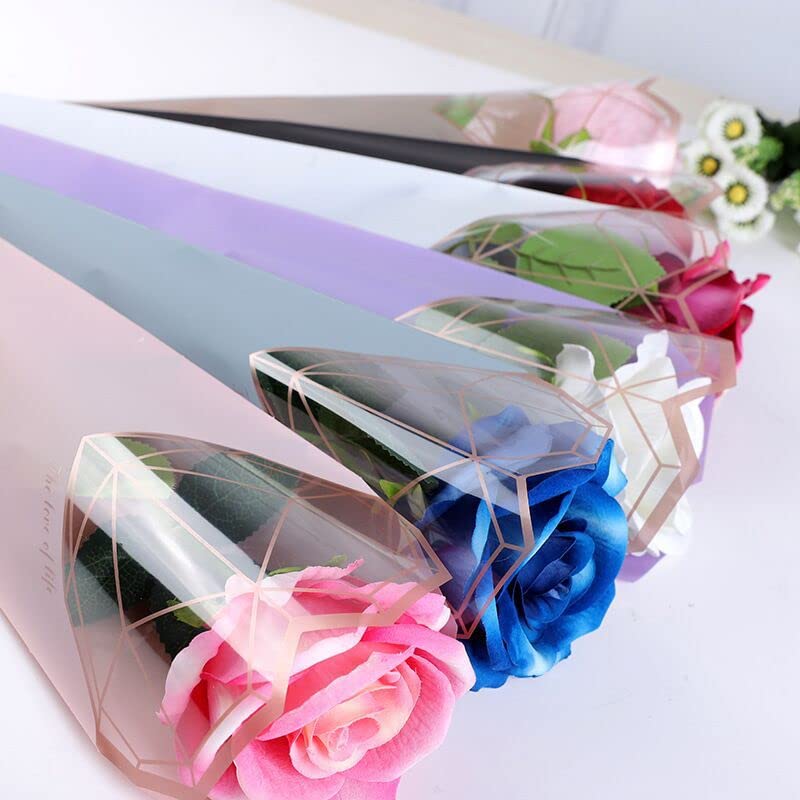 JOSON 24Pcs/6 color flower packaging bag single rose flower bag waterproof material simple diamond heart shape gift packaging