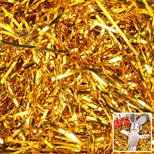 Zwish Gold Crinkle Cut Paper Shred Filler Gift Filler 1 LB for Gift Wrapping Basket Filling Shiny Gold Best Gift Filler