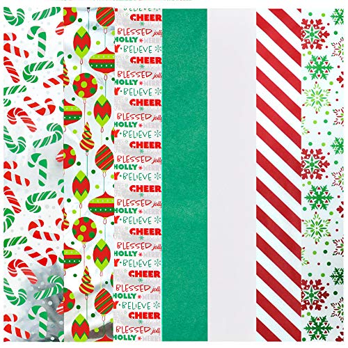 JOYIN 150 Pieces Christmas Wrapping Tissue Paper w/ Hologram & Prints for Gift Decoration, Gift Wrapping Boxes and Bags, Holiday Gift Extra-Special, Christmas Trees, Wine Bottles, Art & Craft and More