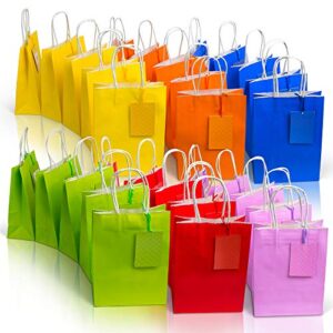 Partyville Party Favor Bags - Small Treat Bags 30 Pcs Small Gift Bags small size - Small Candy Bags w/Gift Tags Sturdy Small Goodie Bags Colored Paper Bags w/Handles - Goody Bags Birthday Gift Bags