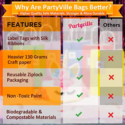 Partyville Party Favor Bags - Small Treat Bags 30 Pcs Small Gift Bags small size - Small Candy Bags w/Gift Tags Sturdy Small Goodie Bags Colored Paper Bags w/Handles - Goody Bags Birthday Gift Bags