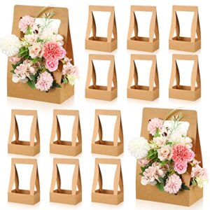 sabary 12 pcs craft paper gift bags flower box with handle valentine’s day for arrangements flower bouquet packaging floral basket supplies graduation wedding christmas mother’s father’s day