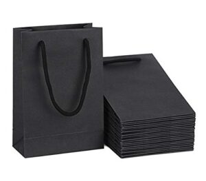 driew gift bags black 50 pack, black paper gift bags with cotton handle 5x2x7.5 inches party gift bags
