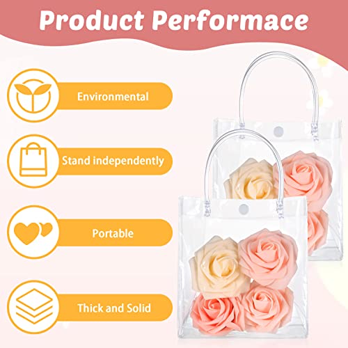 Clear PVC Gift Bags with Handles 5.9 x 6.3 x 2.8 Inch Transparent Gift Bags Plastic Reusable Gift Bag Shopping Wedding Clear Goodie Bags Clear Candy Bags Totes for School Birthday Party (50 Pcs)