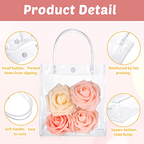 Clear PVC Gift Bags with Handles 5.9 x 6.3 x 2.8 Inch Transparent Gift Bags Plastic Reusable Gift Bag Shopping Wedding Clear Goodie Bags Clear Candy Bags Totes for School Birthday Party (50 Pcs)