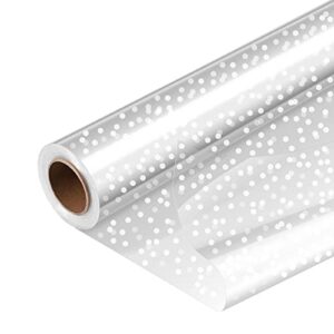 hompal 115 ft clear cellophane wrap roll (33 in x 115 ft) – polka dot cellophane roll – clear wrap cellophane bags – clear wrapping paper to wrap gift baskets – clear gift wrap – celophane basket wrap – cello wrap