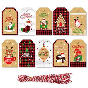 pintreeland 50 pack christmas gift tags with string, xmas santa to/from gift tags for diy homemade holiday present wrap name tag label (style a 50 pack)