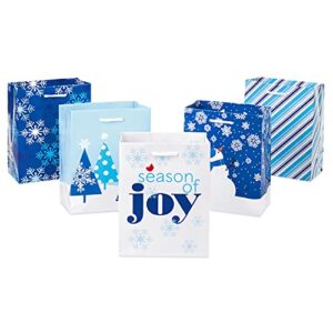 hallmark 6″ small holiday gift bags (pack of 5) blue winter scenes, stripes, snow