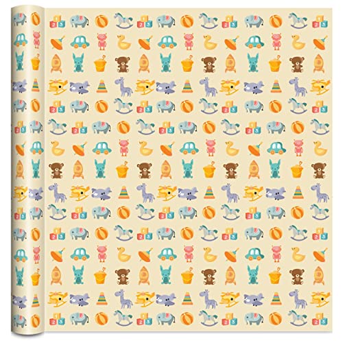 ECO-SOLUTIONS Recycled Kraft Children's Birthday Wrapping Paper (3 rolls, 75 sq. ft total)
