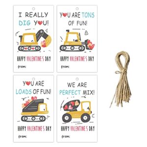 valentine’s day tags for kids – 40 pcs construction vehicle valentine’s day hanging tag with string card – valentine’s day gift labels, gift wrapping, party gift box, decoration supplies(qrtag-01)