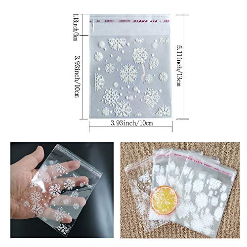 200 PCS White Snowflake Cellophane Bags Clear Self Sealing 4x5 Christmas Plastic Bags for Candy Goodie Cookie Bakery Holiday Party Supplies by Baryuefull