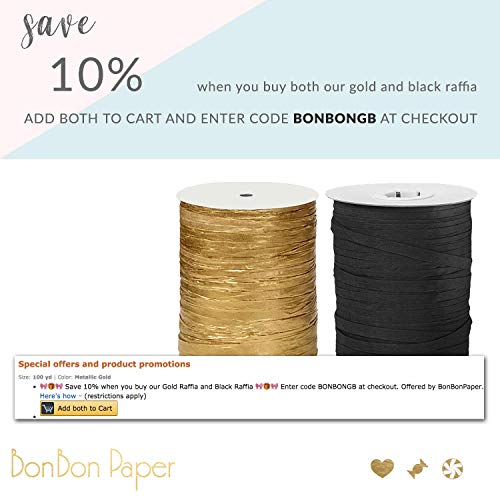 BonBon Paper Gold Ribbon | Gold Raffia Ribbon for Gift Wrapping, Gift Bags and DIY Arts and Crafts | Premium Wrapping Paper Accessories | 100 Yard Spool