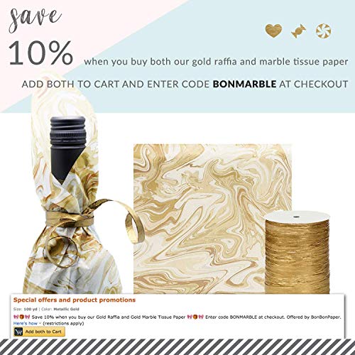 BonBon Paper Gold Ribbon | Gold Raffia Ribbon for Gift Wrapping, Gift Bags and DIY Arts and Crafts | Premium Wrapping Paper Accessories | 100 Yard Spool