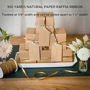 BonBon Paper Gold Ribbon | Gold Raffia Ribbon for Gift Wrapping, Gift Bags and DIY Arts and Crafts | Premium Wrapping Paper Accessories | 100 Yard Spool