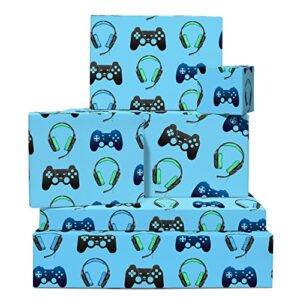 central 23 gamer wrapping paper – boys wrapping paper – 6 sheets of gift wrap – for boy men boyfriend – comes with fun stickers