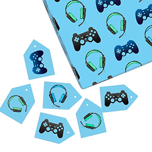 CENTRAL 23 Gamer Wrapping Paper - Boys Wrapping Paper - 6 Sheets of Gift Wrap - For Boy Men Boyfriend - Comes with Fun Stickers