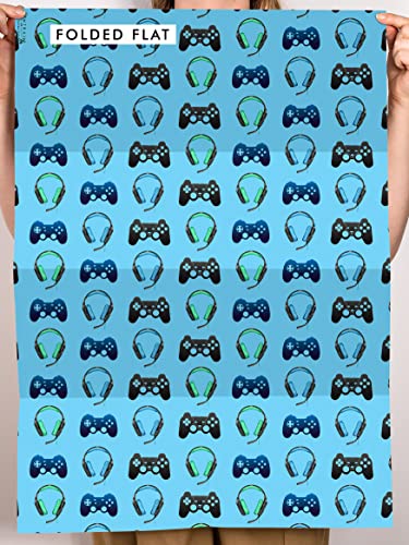 CENTRAL 23 Gamer Wrapping Paper - Boys Wrapping Paper - 6 Sheets of Gift Wrap - For Boy Men Boyfriend - Comes with Fun Stickers