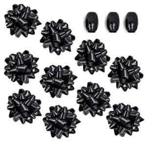 maypluss 4.5″ black gift bow assortment (10 bows, 3 spools of ribbon), perfect for christmas, birthday, holiday, party favors decorations
