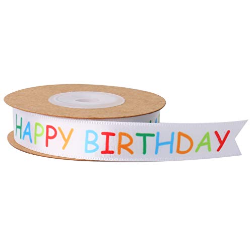 Happy Birthday Ribbon Roll for Gift Wrapping Crafts, 15 mm x 30 ft