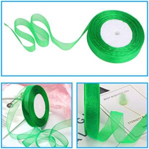DECYOOL 2 Rolls 100 Yards Christmas Ribbons Organza Holiday Festival Ribbons 0.8" Wide for Gift Wrapping Decoration, Red & Green