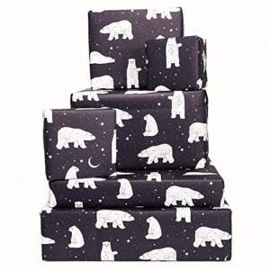 central 23 black wrapping paper christmas – kids christmas wrapping paper – (6x) holiday gift wrap sheets – polar bears – for boys and girls – comes with fun stickers – recyclable